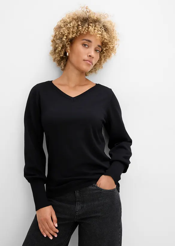 Maglione in filato fine con maniche a palloncino, bonprix