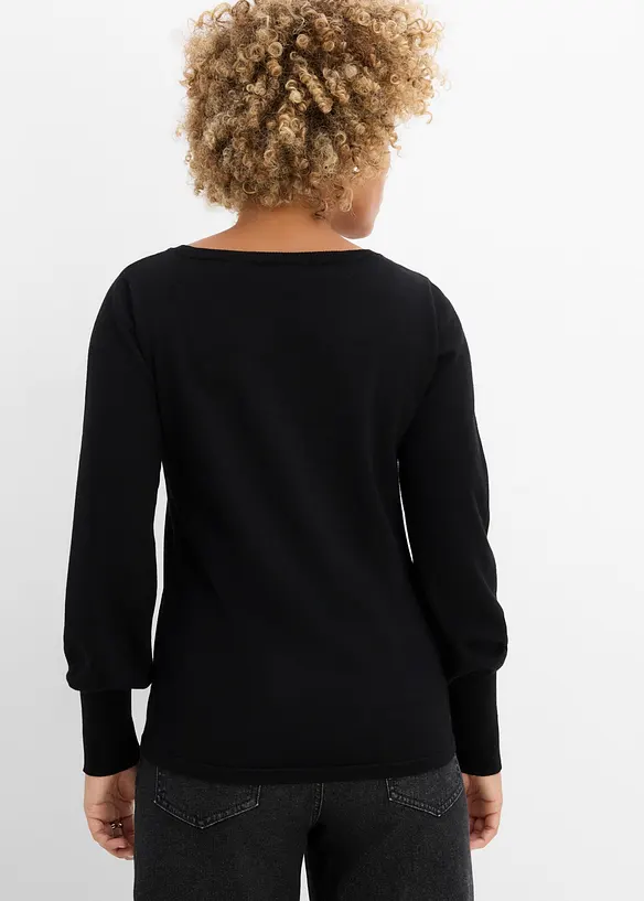 Maglione in filato fine con maniche a palloncino, bonprix