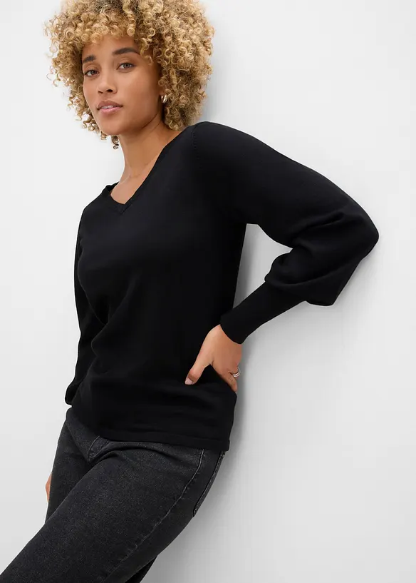 Maglione in filato fine con maniche a palloncino, bonprix