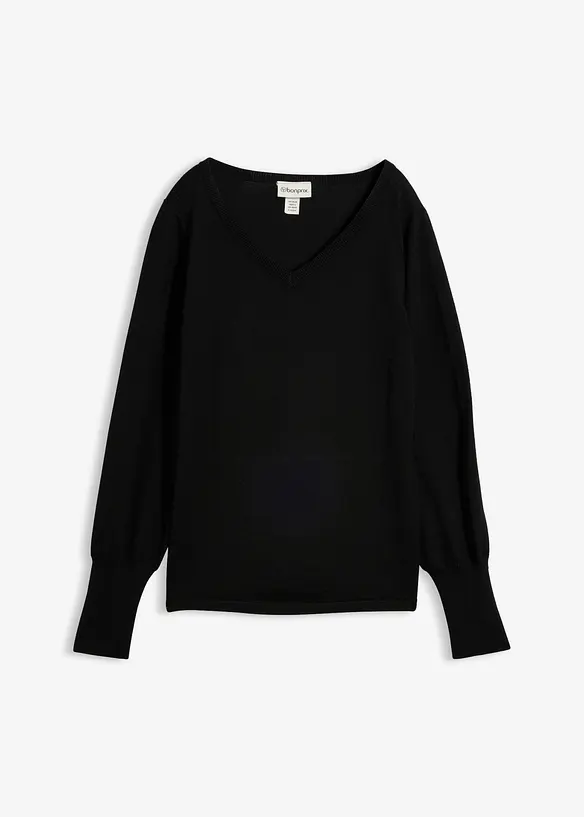 Maglione in filato fine con maniche a palloncino, bonprix