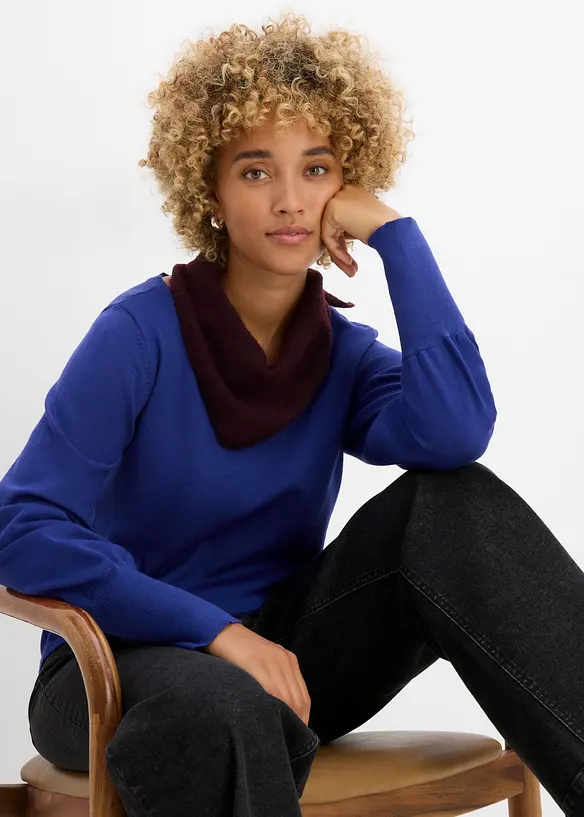 Maglione in filato fine con maniche a palloncino, bonprix