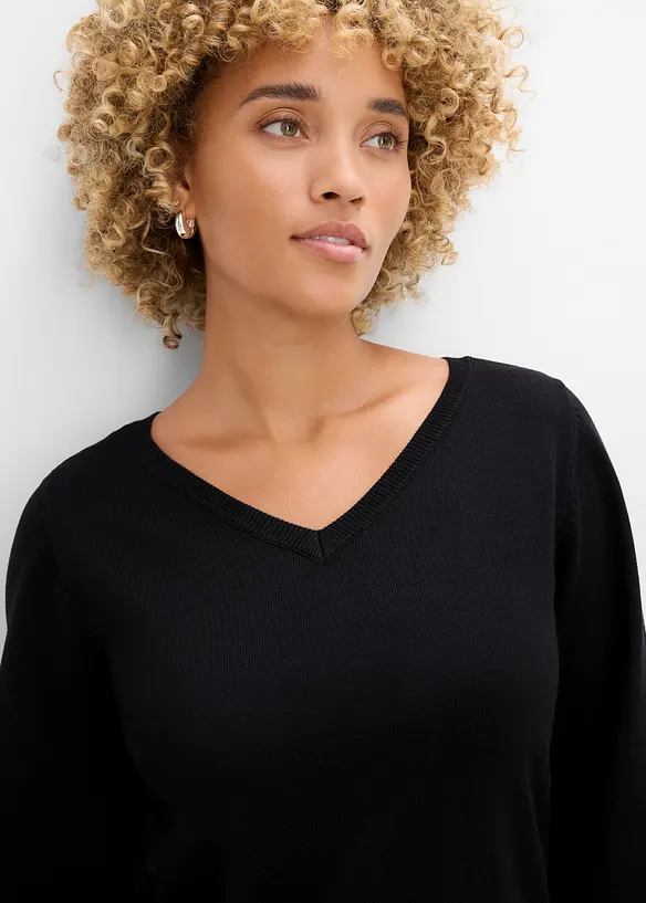 Maglione in filato fine con maniche a palloncino, bonprix
