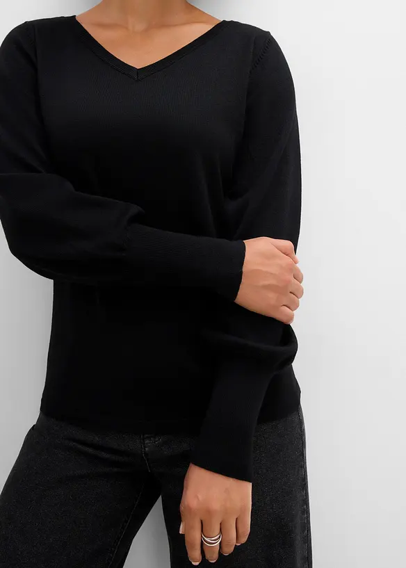 Maglione in filato fine con maniche a palloncino, bonprix
