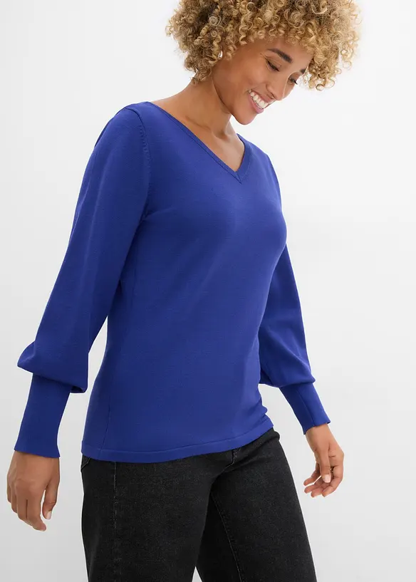 Maglione in filato fine con maniche a palloncino, bonprix