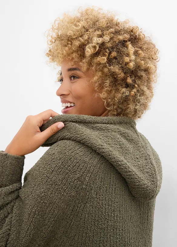Maglione in pile teddy con cappuccio, bonprix