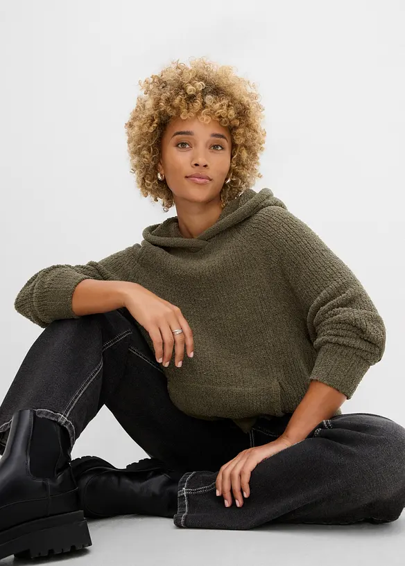 Maglione in pile teddy con cappuccio, bonprix