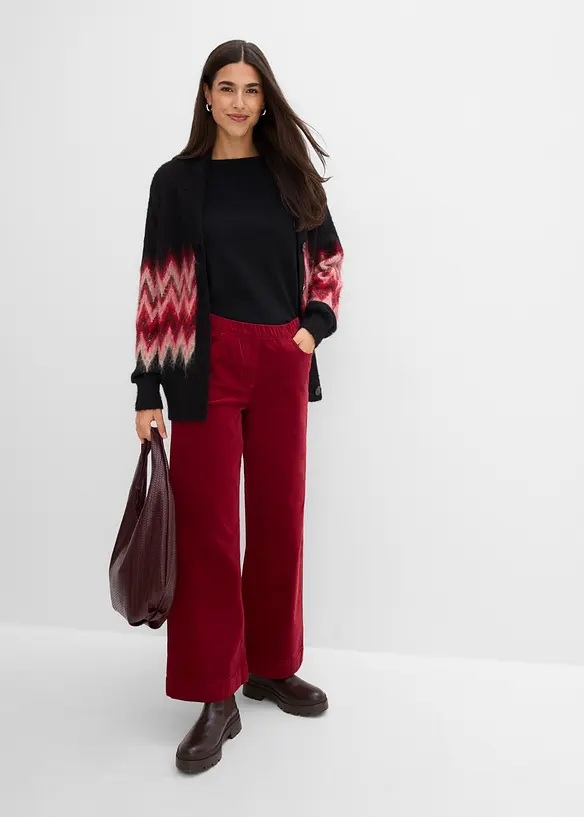 Pantaloni in velluto a coste di misto cotone, vita alta, bonprix