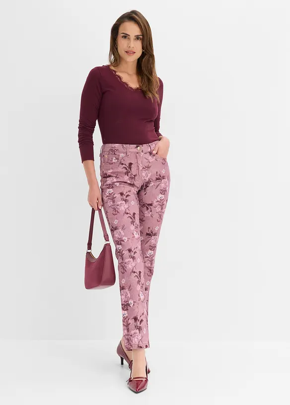 Pantaloni in twill con fantasia a fiori, bonprix