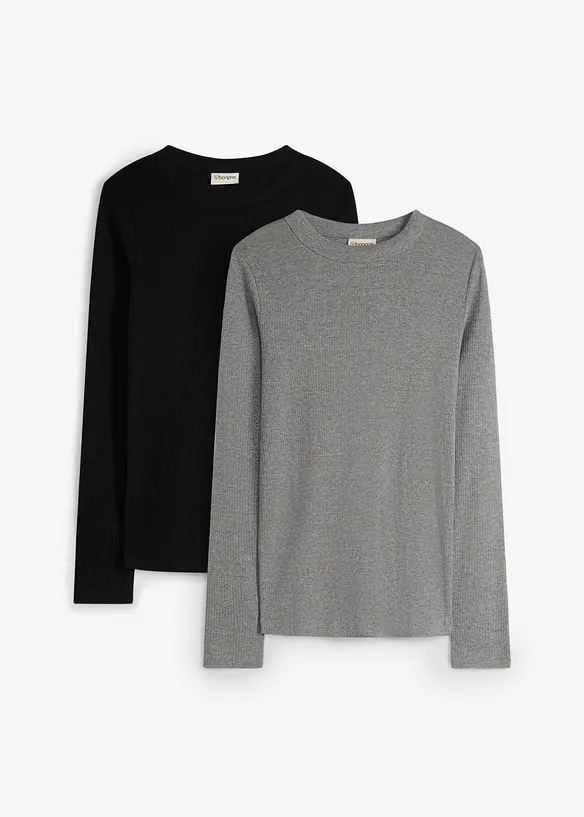 Maglia pr&eacute;maman a costine in puro cotone (pacco da 2), bonprix