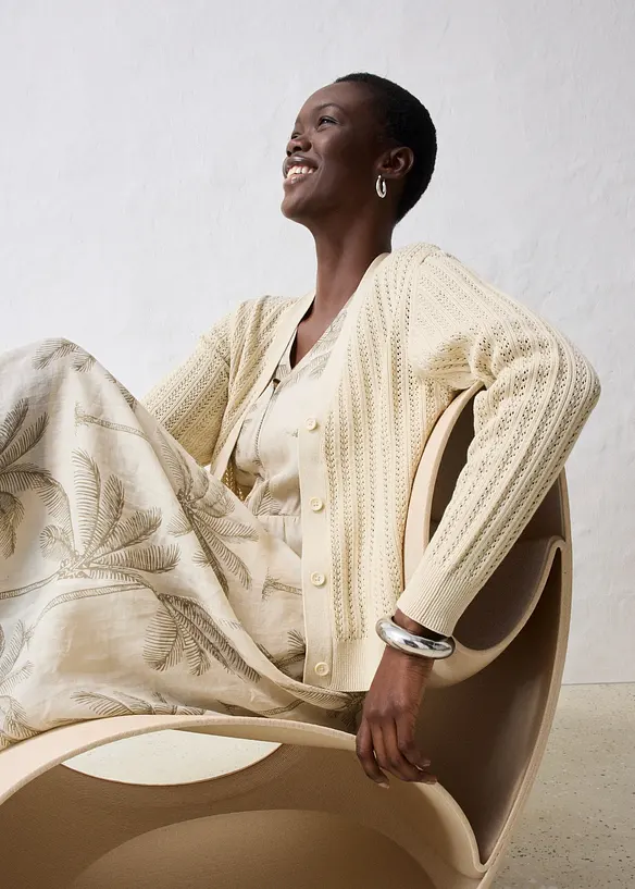 Cardigan traforato con percentuale di lino, bonprix
