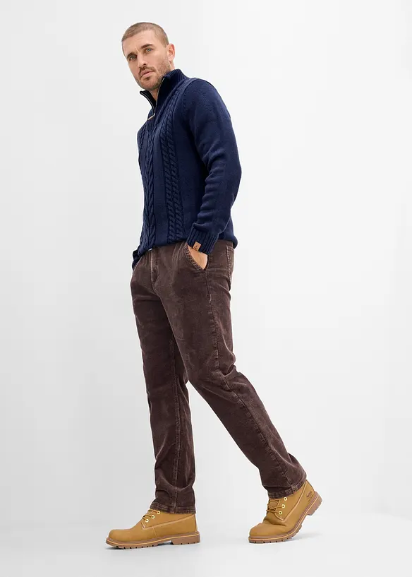 Maglione in lavorazione a trecce con collo e zip, bonprix