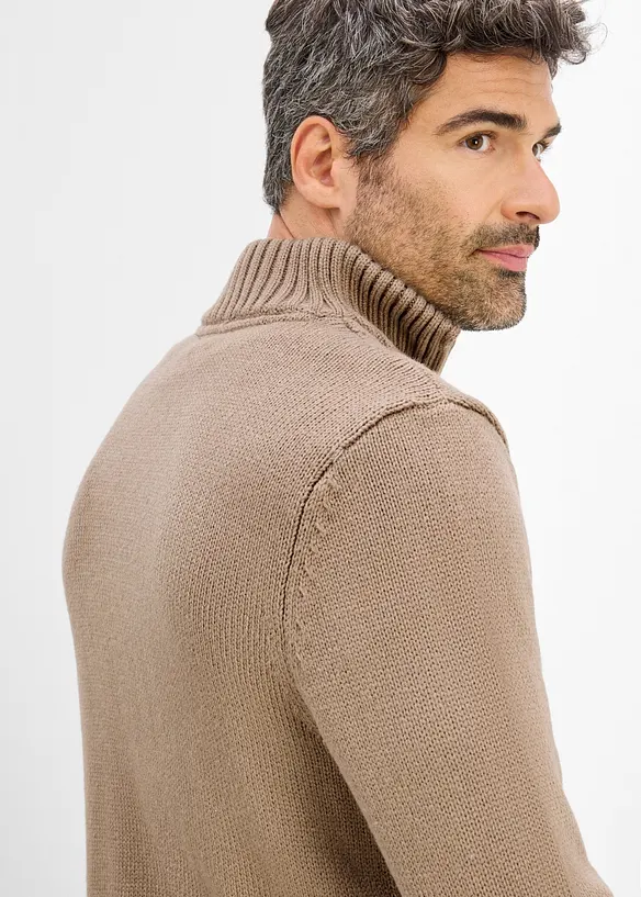 Maglione in lavorazione a trecce con collo e zip, bonprix