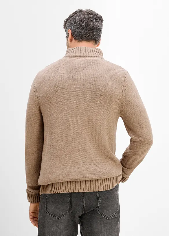 Maglione in lavorazione a trecce con collo e zip, bonprix