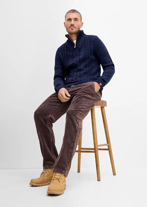 Maglione in lavorazione a trecce con collo e zip, bonprix