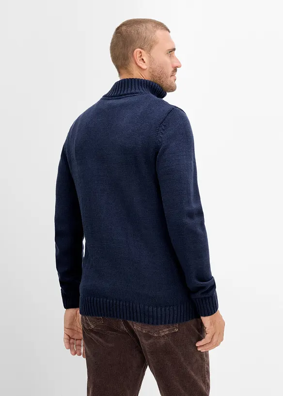 Maglione in lavorazione a trecce con collo e zip, bonprix