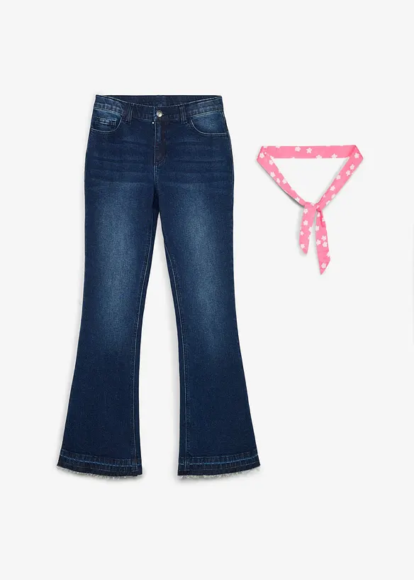 Jeans flared con cintura da annodare, vita media (set 2 pezzi), bonprix