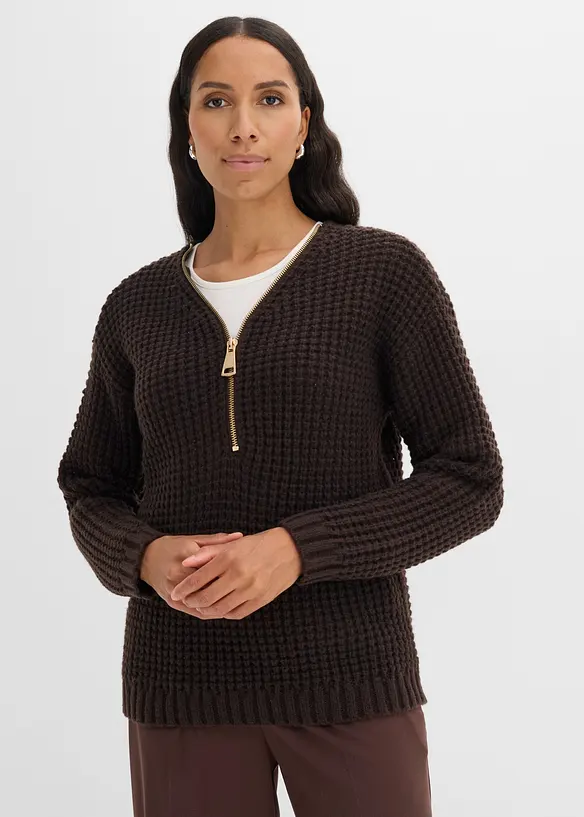 Maglione in filato grosso con cerniera, bonprix