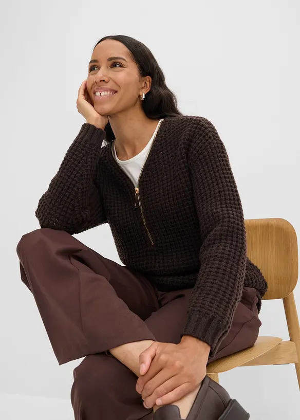 Maglione in filato grosso con cerniera, bonprix