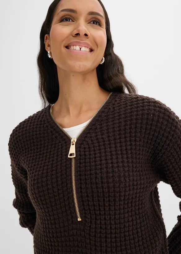 Maglione in filato grosso con cerniera, bonprix