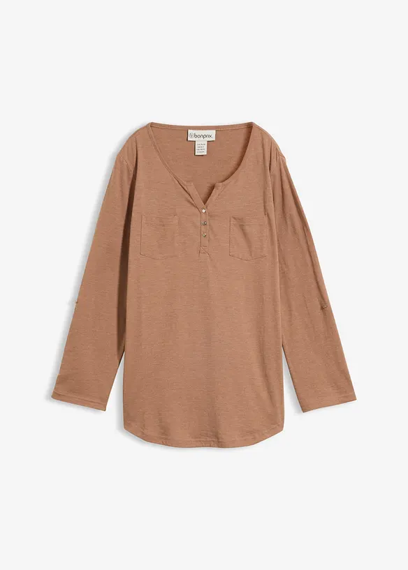Maglia serafino in cotone con bottoni, bonprix