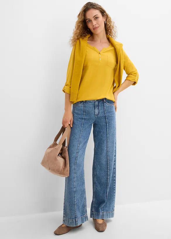 Maglia serafino in cotone con bottoni, bonprix