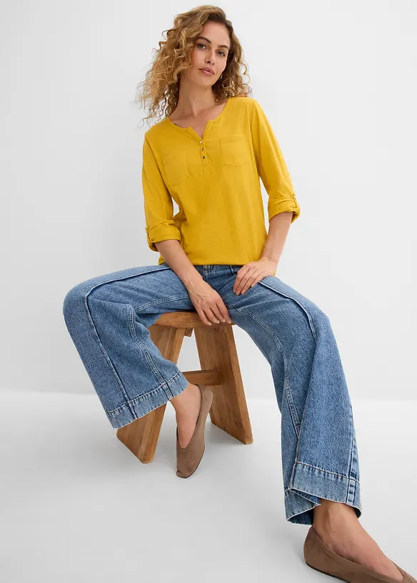 Maglia serafino in cotone con bottoni, bonprix