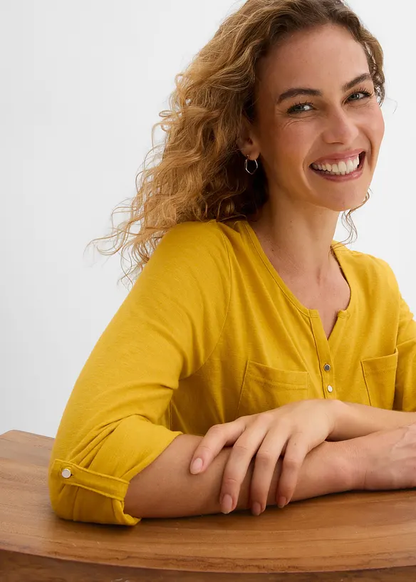 Maglia serafino in cotone con bottoni, bonprix