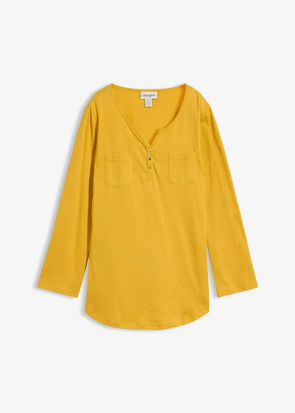 Maglia serafino in cotone con bottoni, bonprix