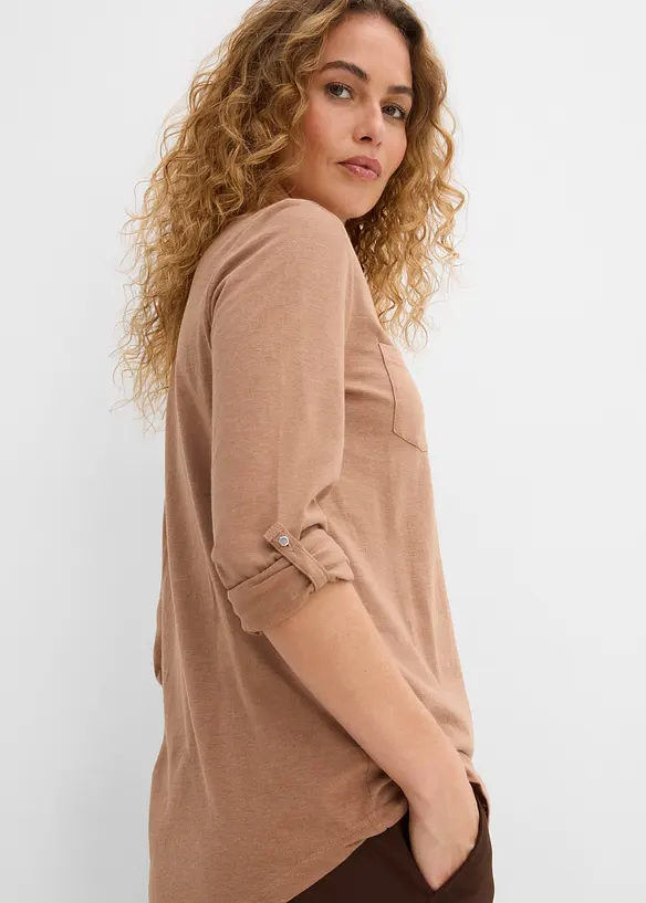 Maglia serafino in cotone con bottoni, bonprix