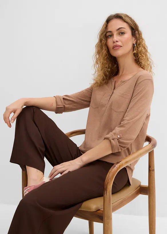 Maglia serafino in cotone con bottoni, bonprix