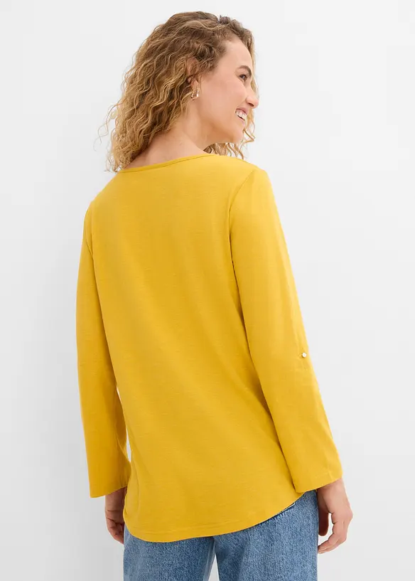 Maglia serafino in cotone con bottoni, bonprix