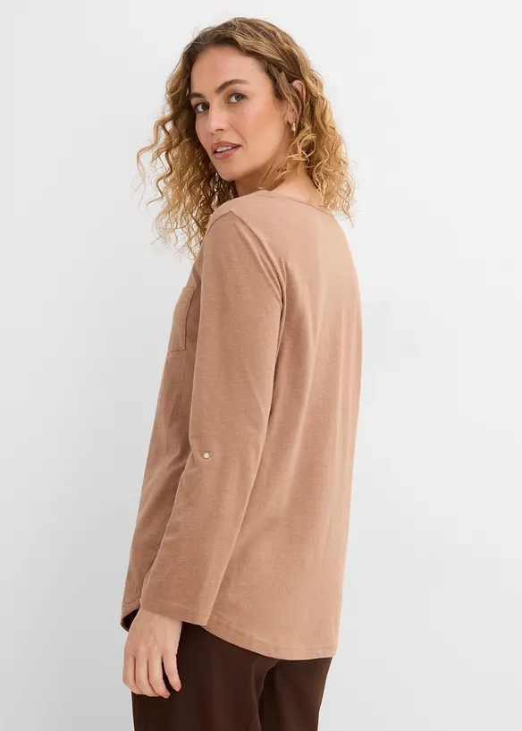 Maglia serafino in cotone con bottoni, bonprix