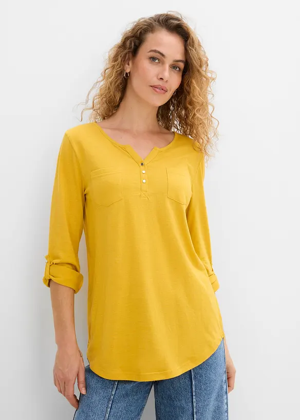 Maglia serafino in cotone con bottoni, bonprix