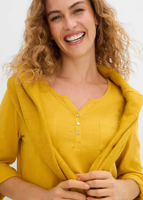 Maglia serafino in cotone con bottoni, bonprix