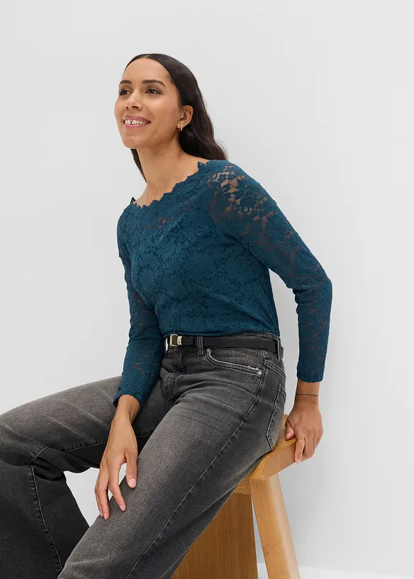 Maglia in pizzo a maniche lunghe, bonprix