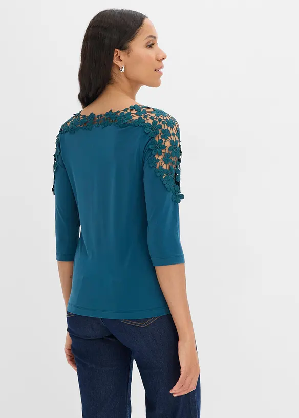 Maglia con maniche a 3/4 e inserto effetto uncinetto, bonprix