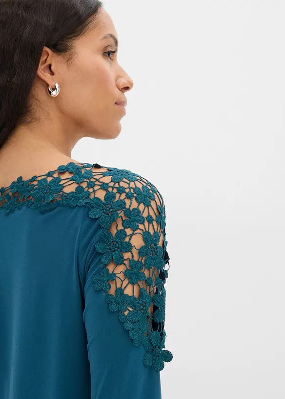 Maglia con maniche a 3/4 e inserto effetto uncinetto, bonprix