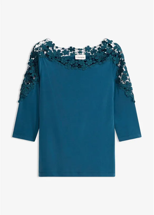 Maglia con maniche a 3/4 e inserto effetto uncinetto, bonprix