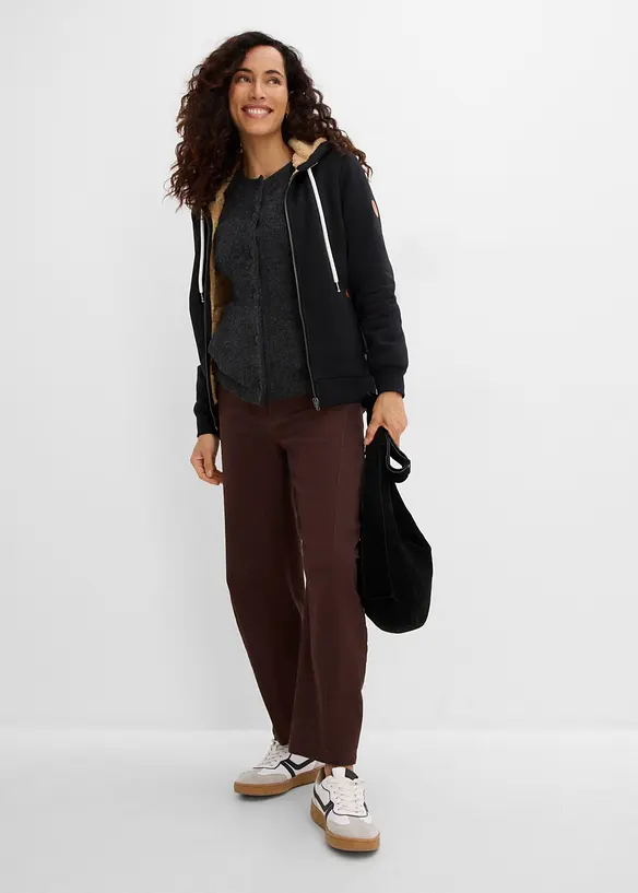 Felpa con zip, cappuccio e fodera teddy, bonprix