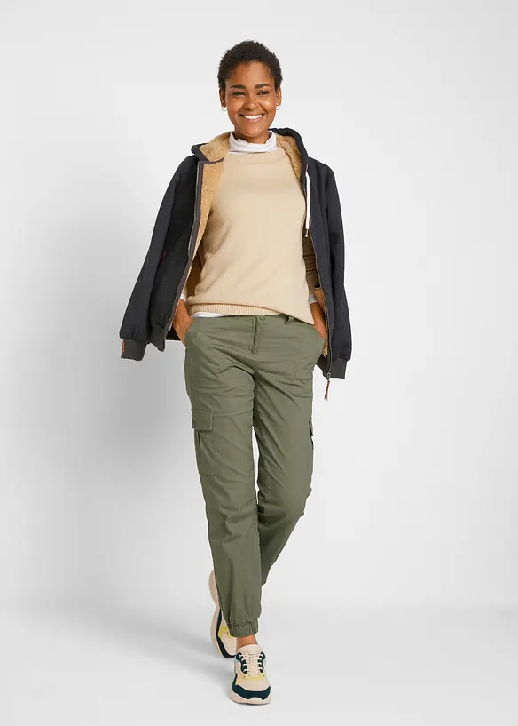 Felpa con zip, cappuccio e fodera teddy, bonprix