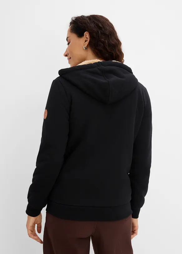 Felpa con zip, cappuccio e fodera teddy, bonprix