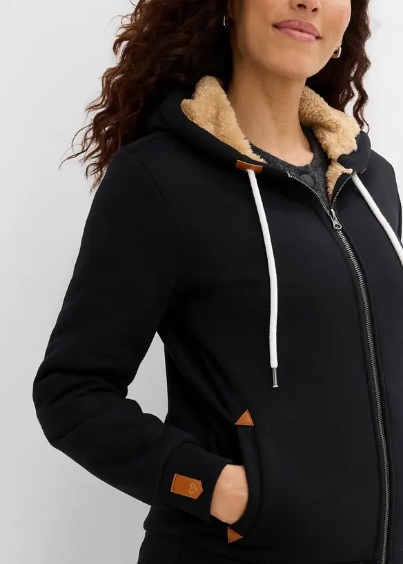 Felpa con zip, cappuccio e fodera teddy, bonprix