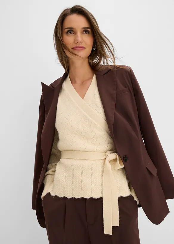 Maglione con effetto incrociato e maniche a sbuffo, bonprix