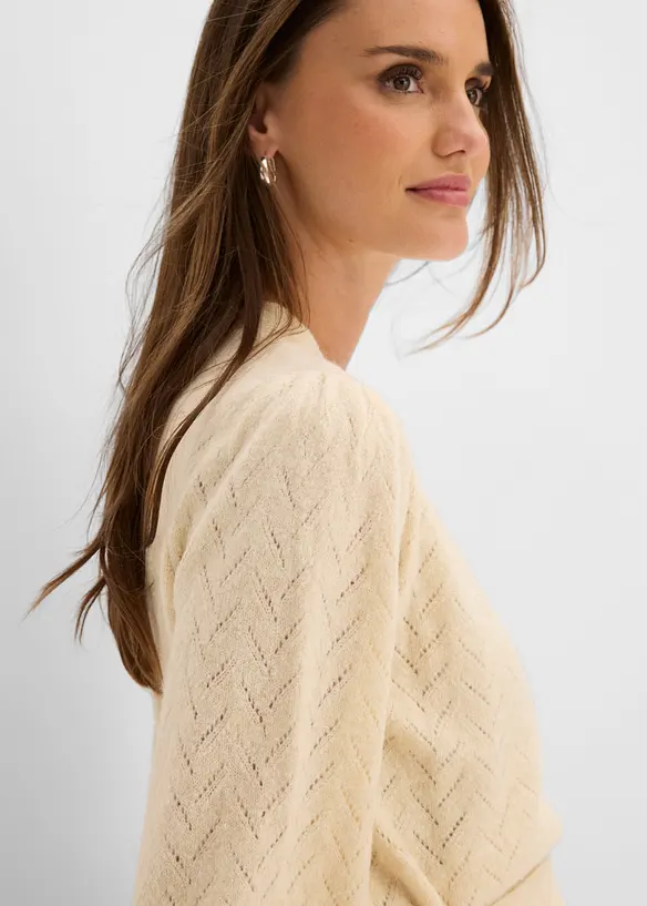 Maglione con effetto incrociato e maniche a sbuffo, bonprix
