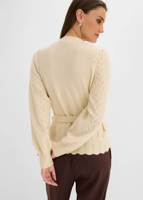Maglione con effetto incrociato e maniche a sbuffo, bonprix