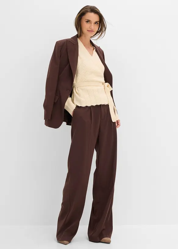 Maglione con effetto incrociato e maniche a sbuffo, bonprix