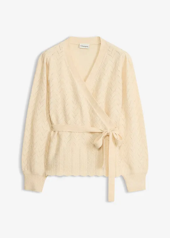 Maglione con effetto incrociato e maniche a sbuffo, bonprix