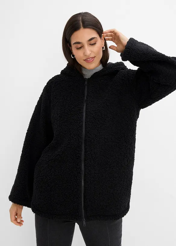 Giacca in pile teddy svasata con spacchi laterali, bonprix