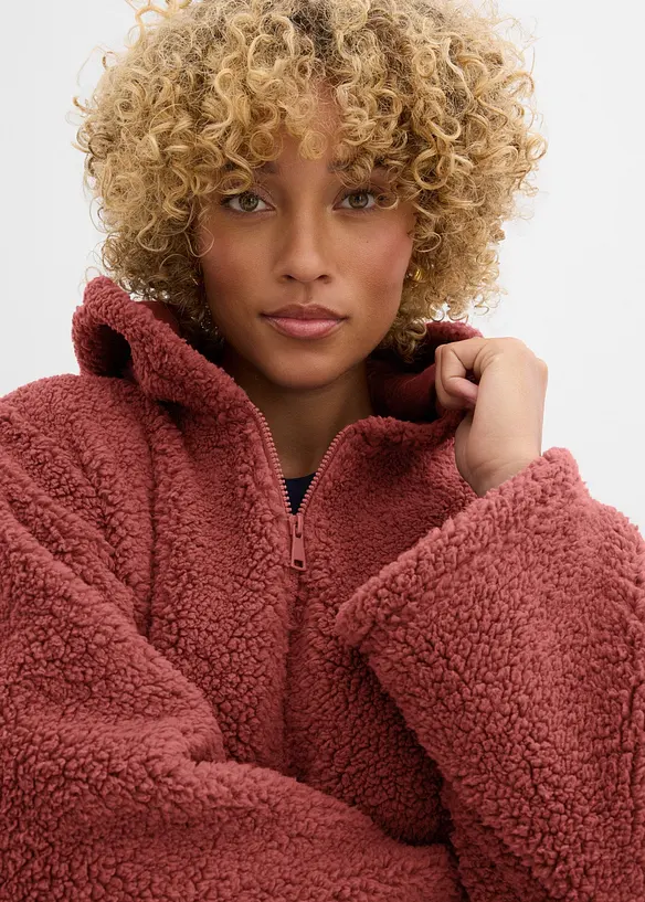 Giacca in pile teddy svasata con spacchi laterali, bonprix