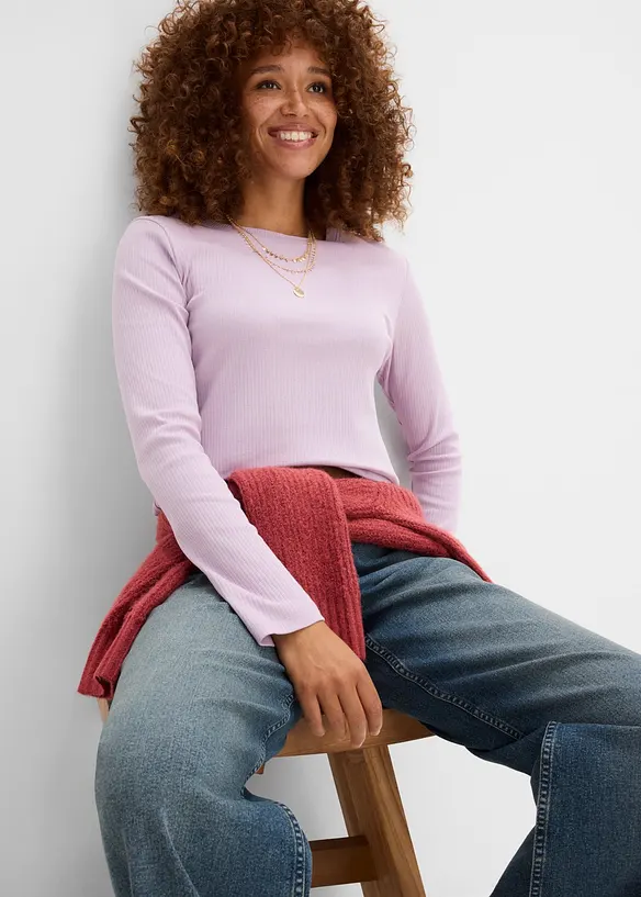 Maglia a maniche lunghe in puro cotone a coste, bonprix
